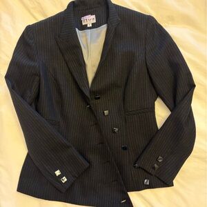 Vintage Dark Navy Pinstripe Wool Blazer